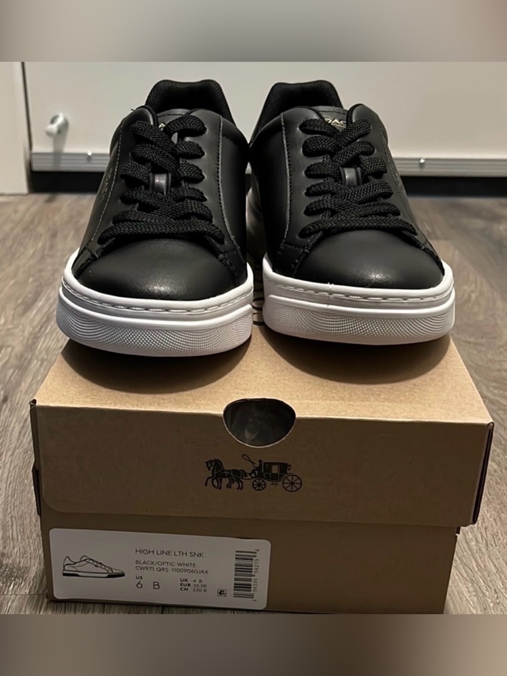 Coach Black Leather Sneakers with White Soles